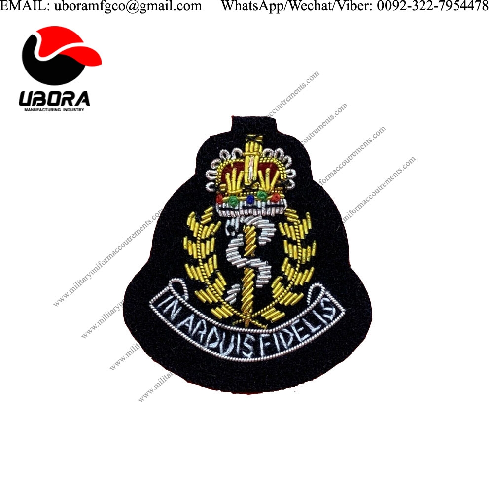 HandMade Embroider RAMC Officers Beret Cap Badges. Army, Bullion And Wire Cap Badge on Black Bullion